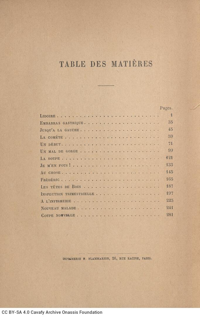 18,5 x 11,5 εκ. 6 σ. χ.α. + 319 σ. + 3 σ. χ.α., όπου στη ράχη η τιμή του βιβλίου “3 fr. 